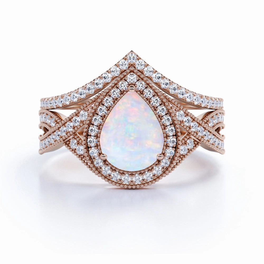 Stylish Mark 1.75 Ct Pear Cut Lab Created Opal Antique Bridal Set