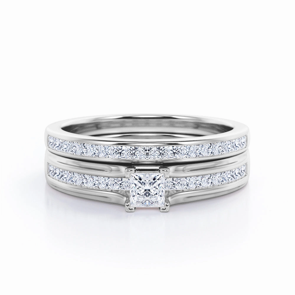 Channel 0.50 Ct Princess Cut Diamond Bridal Set Fantastic Object