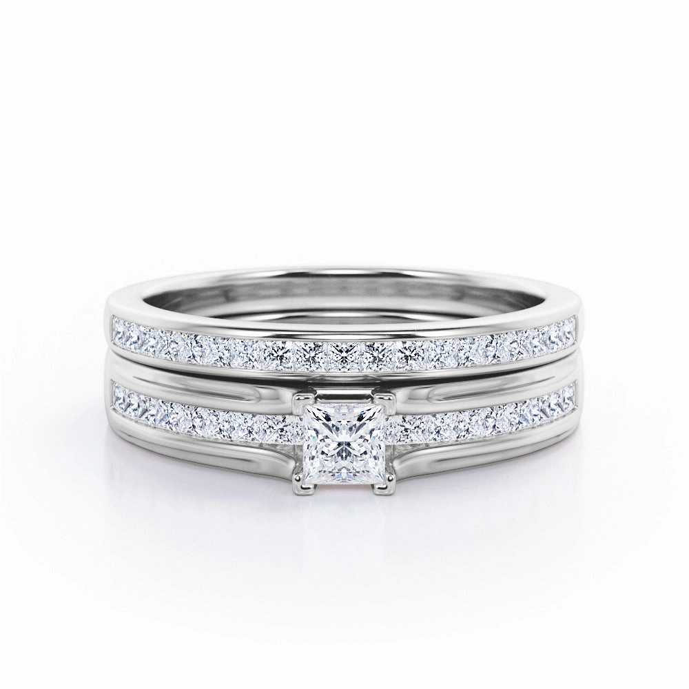 Channel 0.50 Ct Princess Cut Diamond Bridal Set Petite Gift