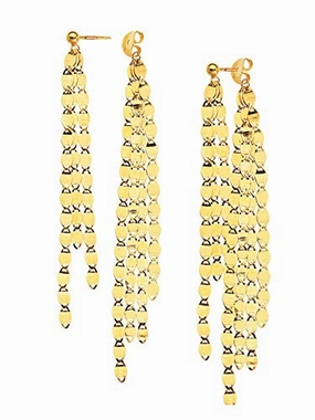 Simple Look 14K Yellow Gold Tassel Fringe Double Drop Earrings