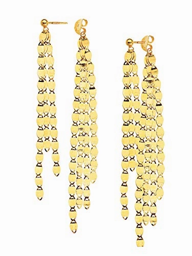 Simple Look 14K Yellow Gold Tassel Fringe Double Drop Earrings