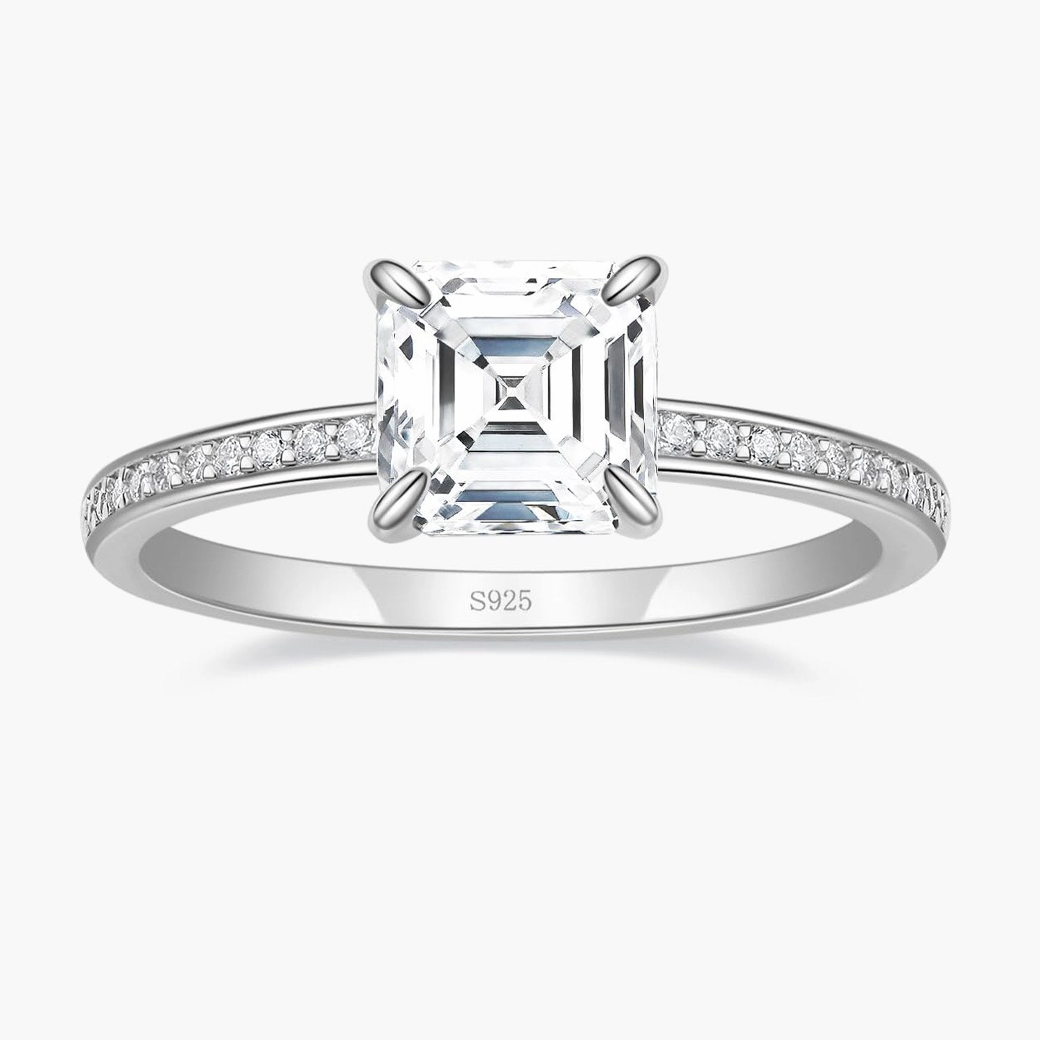 Asscher Cut Engagement Ring with Pave CZ Stones Dress Down