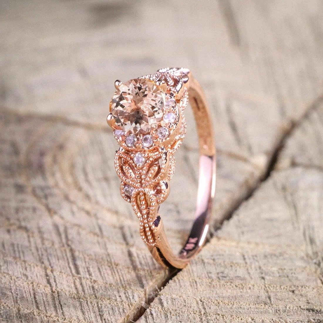 Protective Coating Artisan Item 1.25 ct Round Peach Pink Morganite Antique Engagement Ring