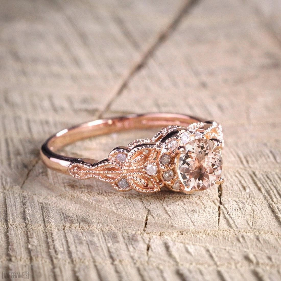 1.25 ct Round Peach Pink Morganite Antique Engagement Ring Elegant Bauble Seasonal Trend