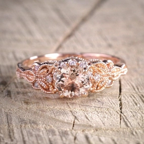 1.25 ct Round Peach Pink Morganite Antique Engagement Ring Ritual Object