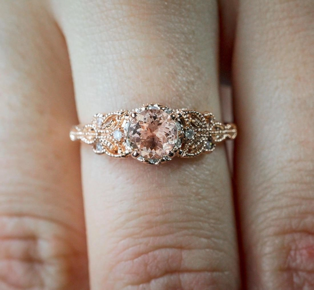 Stylish Product 1.25 ct Round Peach Pink Morganite Antique Engagement Ring