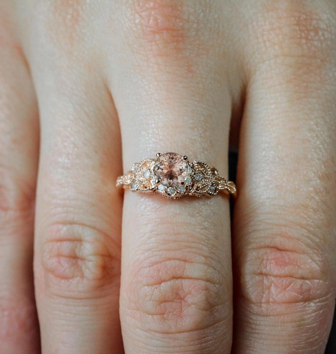 Everyday Favorite Eternal Item 1.25 ct Round Peach Pink Morganite Antique Engagement Ring