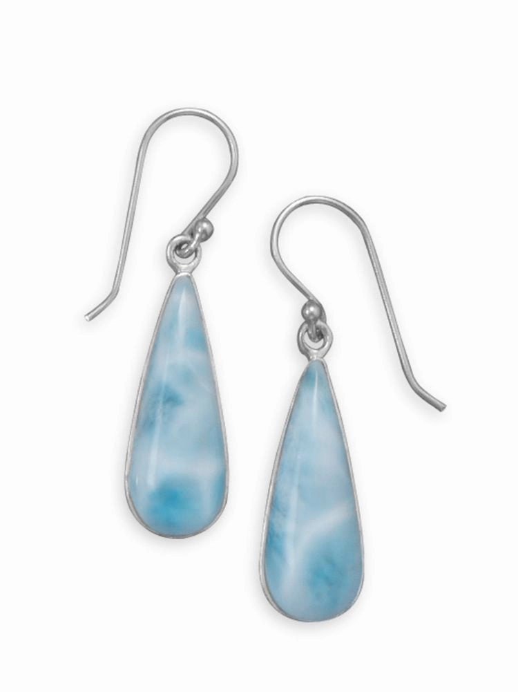 Classic Decor Futuristic Accent Atlantis Stone Larimar Earrings Teardrop Shape Sterling Silver
