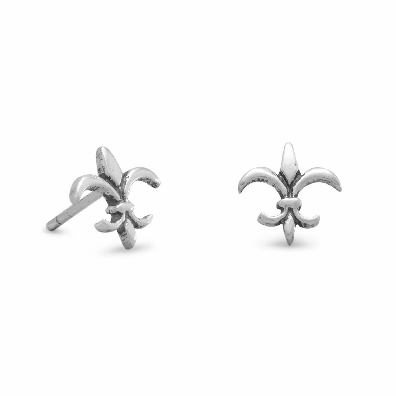 Small Fleur-de-lis Post Stud Earrings Antique Finish Sterling Silver Delicate Vibe