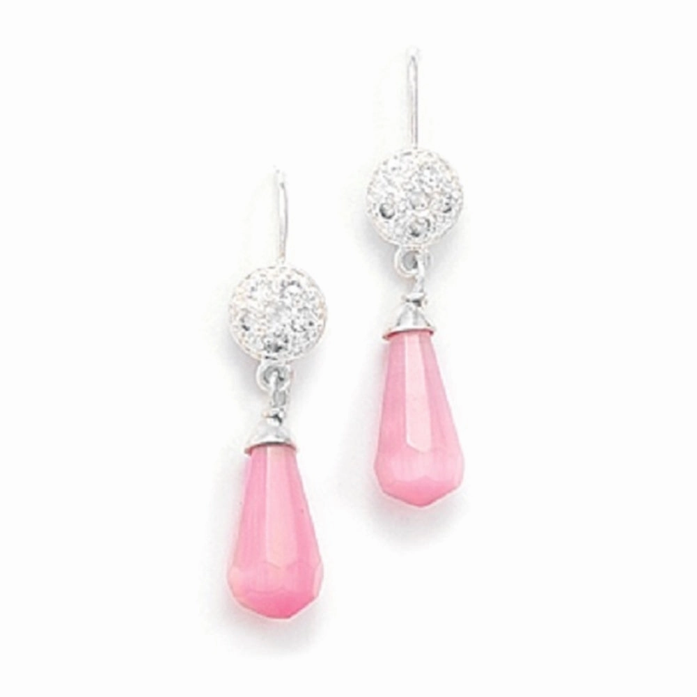 Contemporary Look Vintage Embellishment Pink Drop Pave Cubic Zirconia with Cats Eye Briolette Earrings Sterling Silver