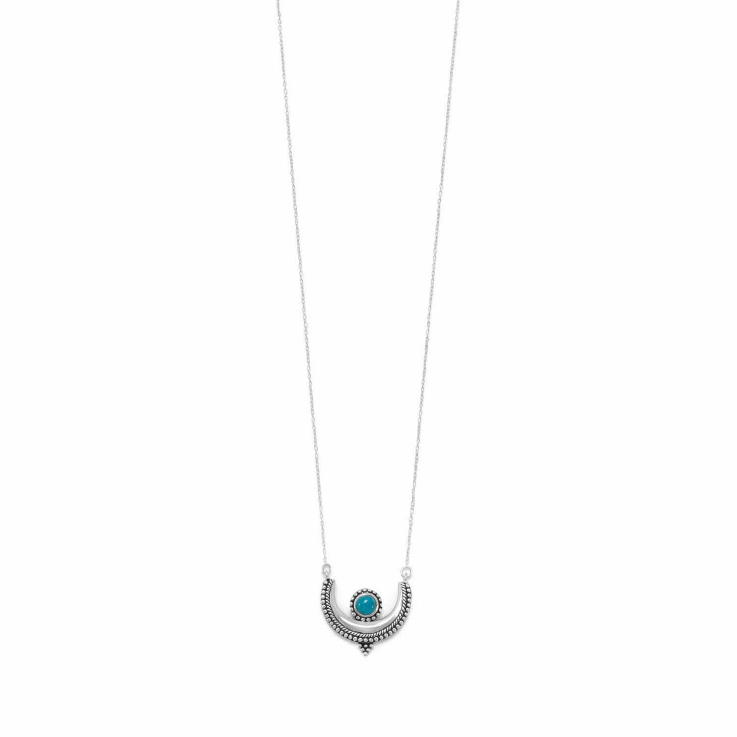 Excellent Item Crescent and Moon Necklace Reconstituted Turquoise Sterling Silver
