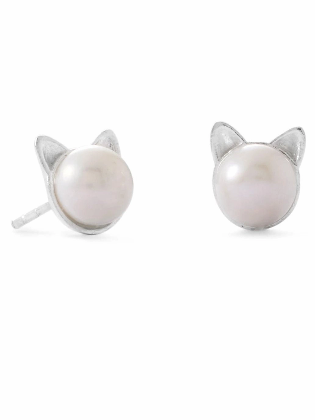 Cultured Freshwater Pearl Earrings with Kitten Cat Ears Sterling Silver Secure Element Oversized Embellishment