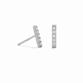 Substantial Accent Affordable Must-Have Cubic Zirconia Bar Stud Earrings Rhodium-plated Sterling Silver