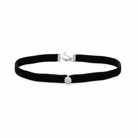 AzureBella Jewelry Black Velvet Choker Necklace Cultured Freshwater Pearl Rhodium on Sterling Silver Versatile Piece Century Item
