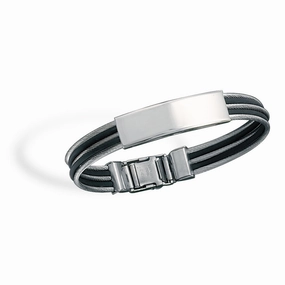 AzureBella Jewelry Men's ID Bracelet 3-row Cable with Black Rubber Standard View