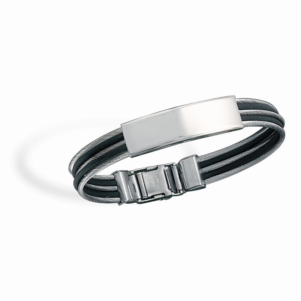 AzureBella Jewelry Men's ID Bracelet 3-row Cable with Black Rubber Standard View