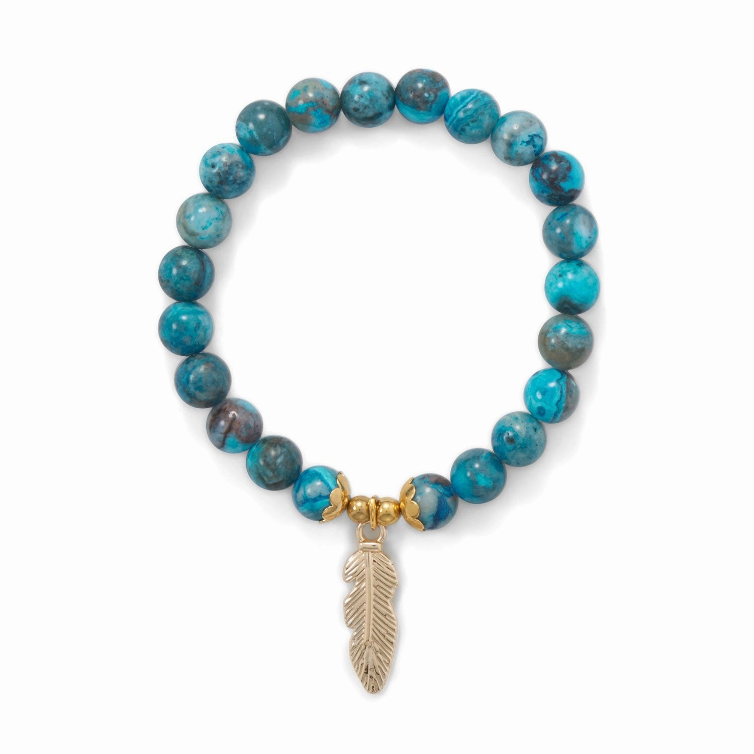 AzureBella Jewelry Stretch Bracelet with Gold-Tone Feather Charm Dyed Agate Local Touch Festive Decorations