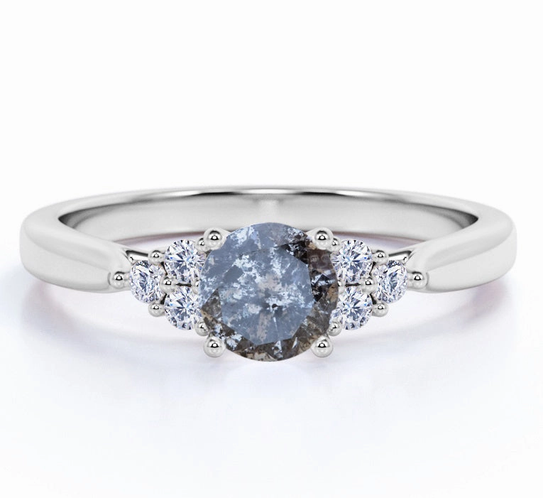 0.60 Ct Round Salt and Pepper Diamond Seven Stone Engagement Ring Classy Present