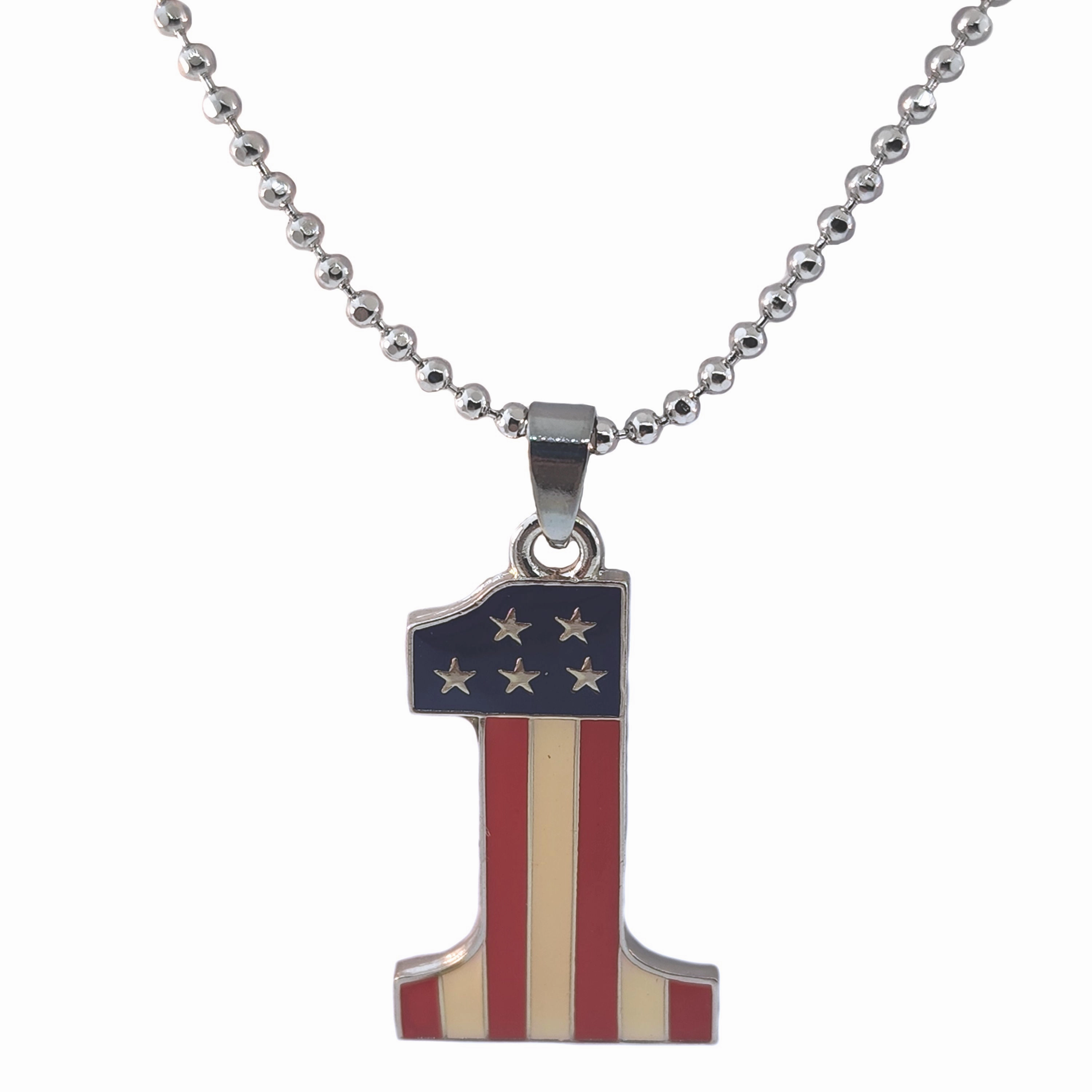 Number One Red White and Blue Necklace with Facet Bead Chain Romantic Moment Refined Piece
