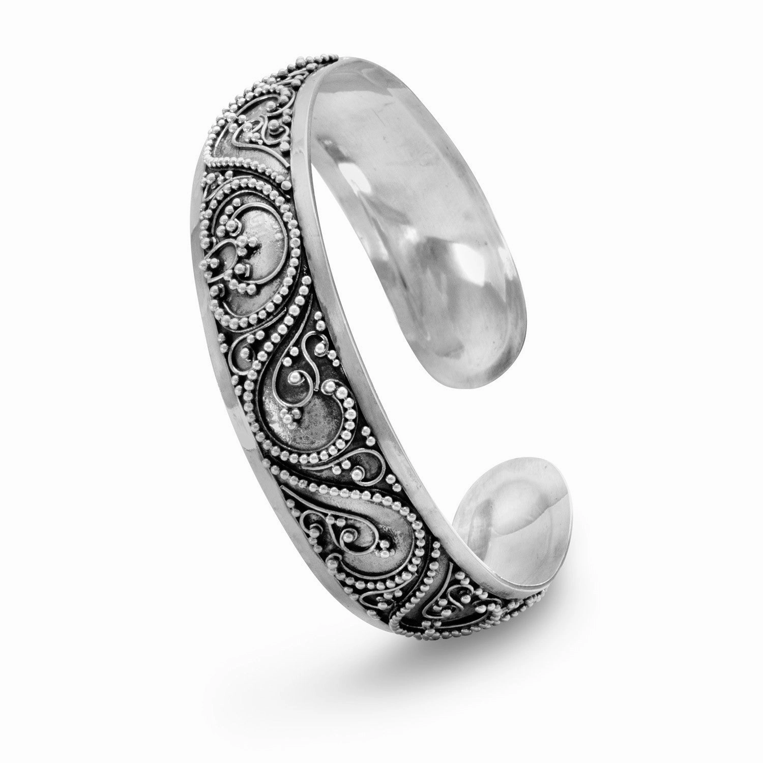 Bali Style Cuff Bracelet Sterling Silver Bead Filigree Classic staple