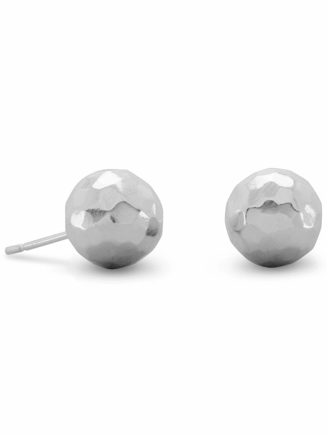 Ball Post Stud Earrings Polished Hammered Sterling Silver - 10mm Square Jewelry Curved Accessory