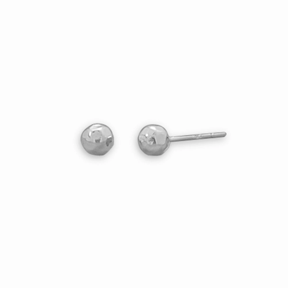 Ball Post Stud Earrings Polished Hammered Sterling Silver - 5mm Glittering Selection Handsome Accessory