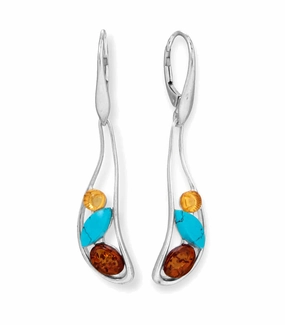 Baltic Amber and Reconstituted Turquoise Dangle Earrings Sterling Silver Artistic Piece