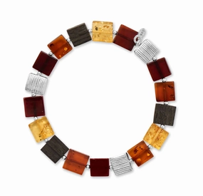 Casual Elegance Baltic Amber Stretch Bracelet with Three Colors and Sterling Silver Disks