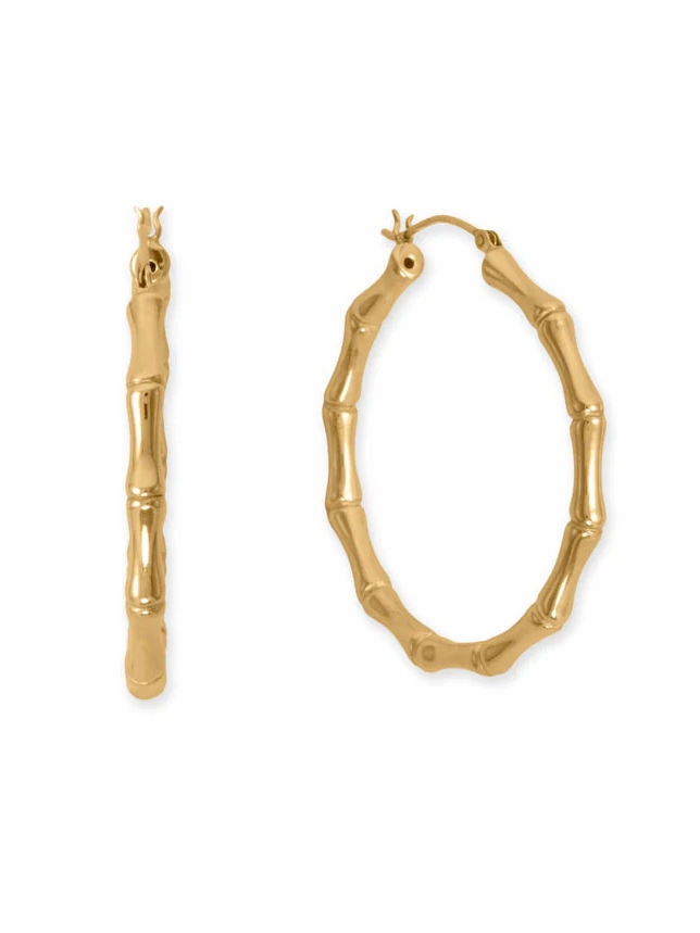 Exquisite Vibe Bamboo Hoop Earrings 44mm Yellow Gold-plated Sterling Silver