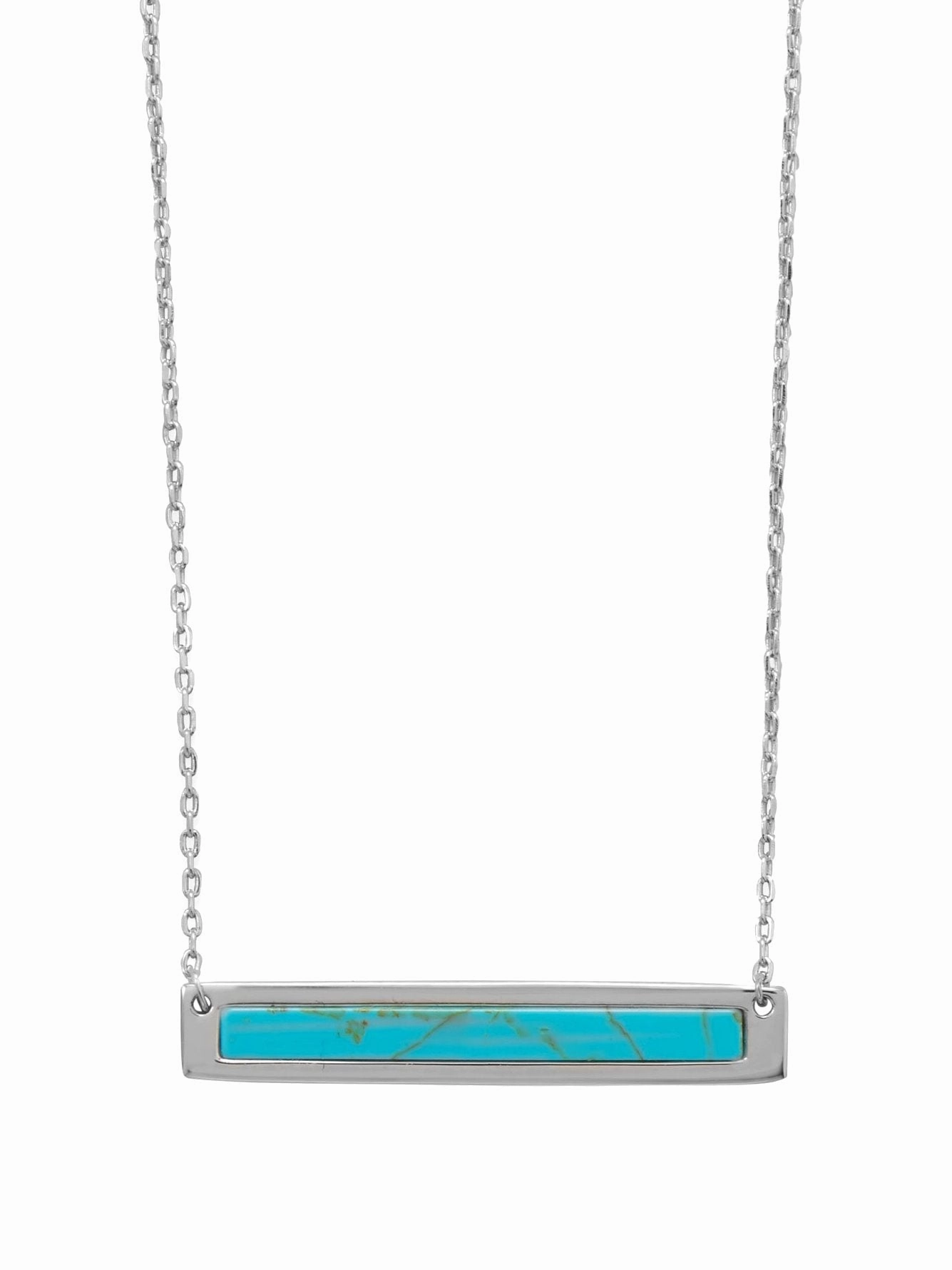 Holiday look Bar Necklace with Reconstituted Turquoise Sterling Silver - Adjustable Length