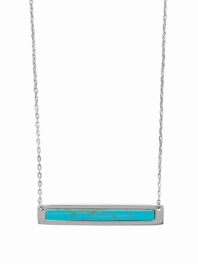 Holiday look Bar Necklace with Reconstituted Turquoise Sterling Silver - Adjustable Length
