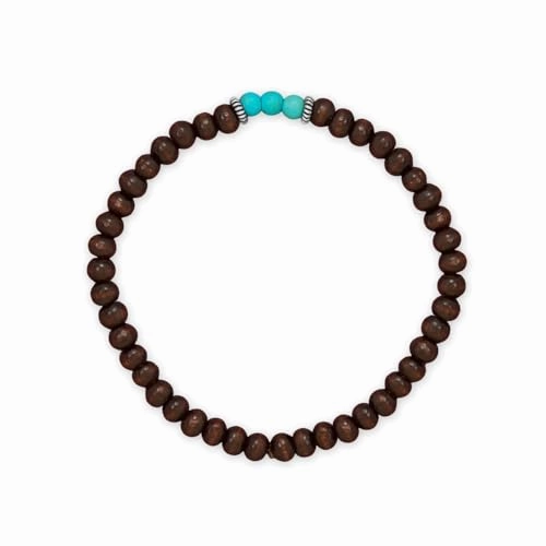 Wood and Turquoise-color Bead Bracelet Stretch with Sterling Silver Accent Beads Entire Amalgamations Opportune Composites