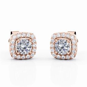 Basket Prong Setting 1.10 Carat Round Certified Moissanite and Diamond Halo Pave Stud Earrings in Yellow Gold Cute Accessory Lightweight Element