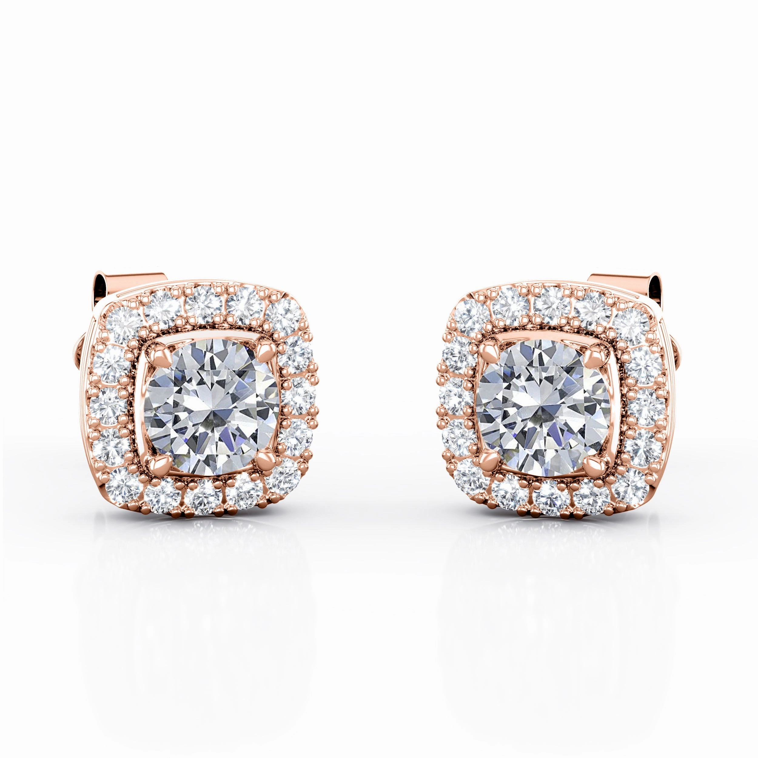 Basket Prong Setting 1.10 Carat Round Certified Moissanite and Diamond Halo Pave Stud Earrings in Yellow Gold Cute Accessory Lightweight Element