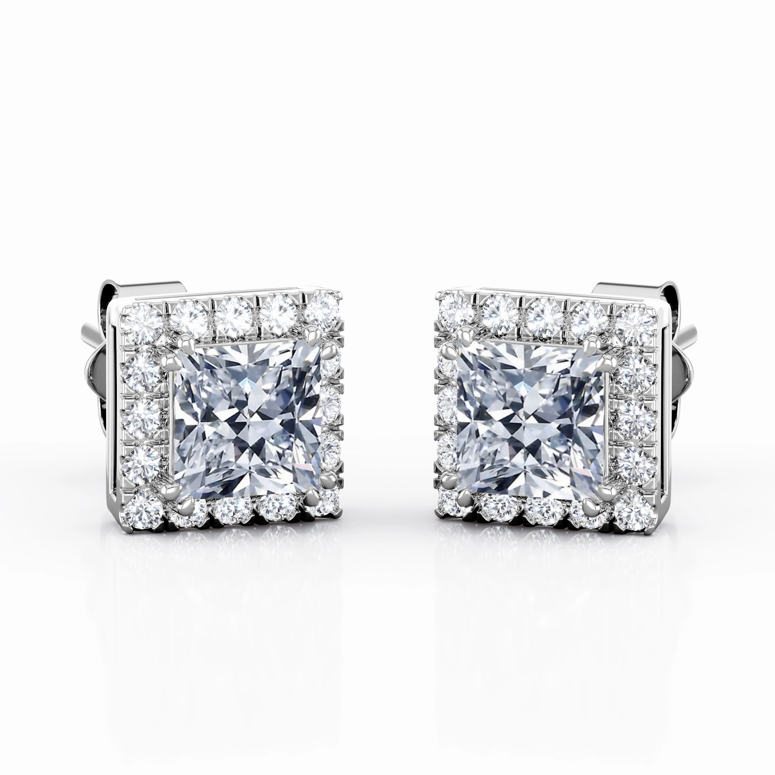 Shiny Accessory Basket Set 1.10 Carat Princess Cut Certified Moissanite and Frame Diamond Micro Pave Ear Studs in White Gold