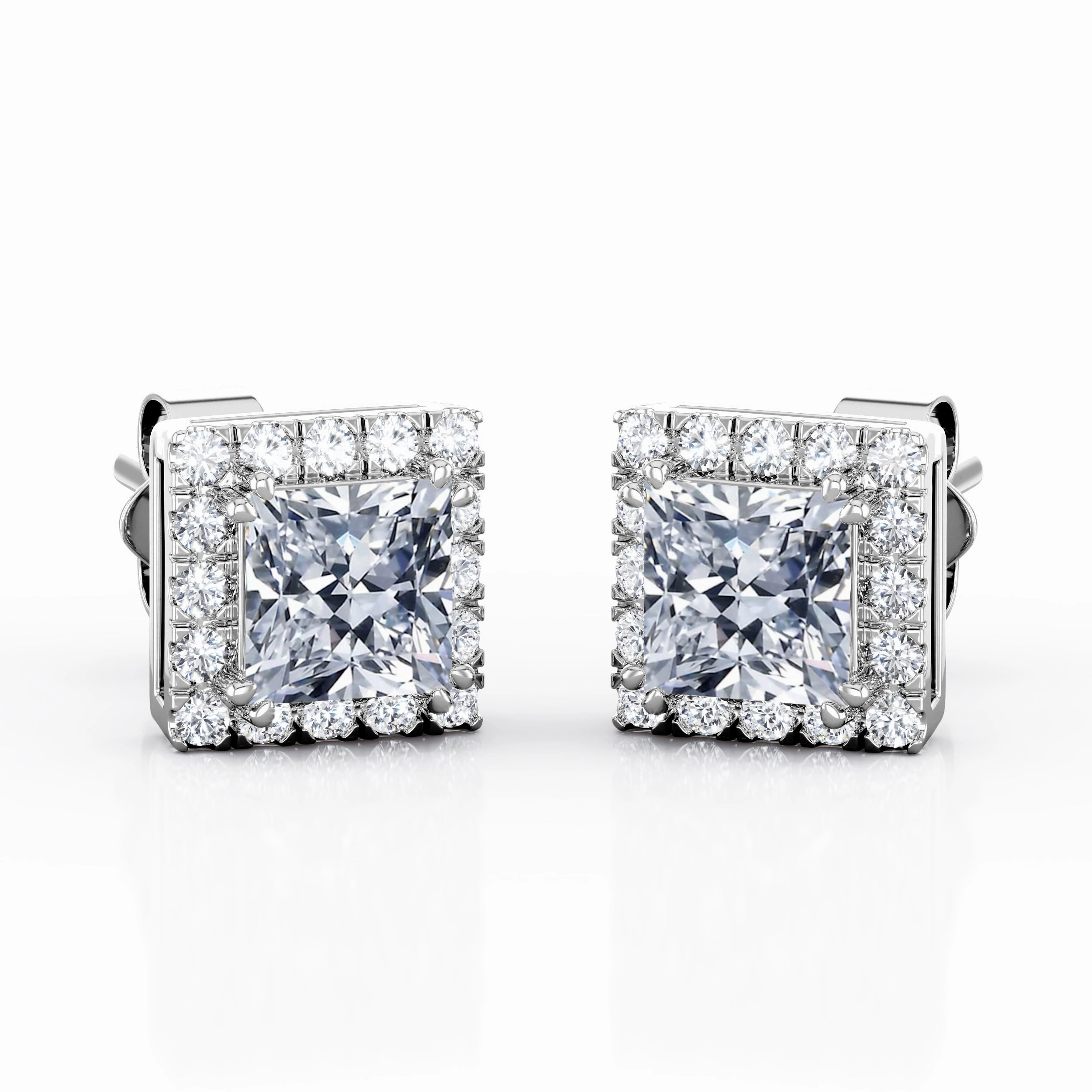 Unique Adornment Basket Set Double Prong 0.60 CT TDW Princess Cut Natural Diamond French Pave Ear Studs in Rose Gold