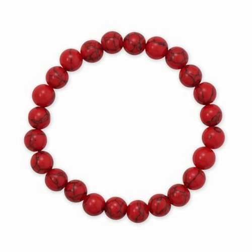 Bead Stretch Bracelet 8mm Synthetic Dyed Red Turquoise Grade A