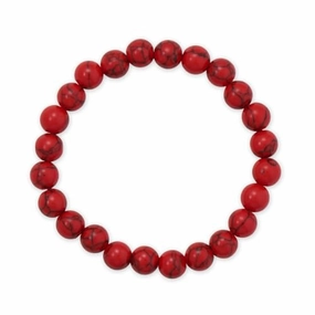Bead Stretch Bracelet 8mm Synthetic Dyed Red Turquoise Grade A