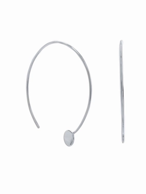 Rhodium-plated Sterling Silver Threader Earrings with Circle End Durable Look Rectangular Item