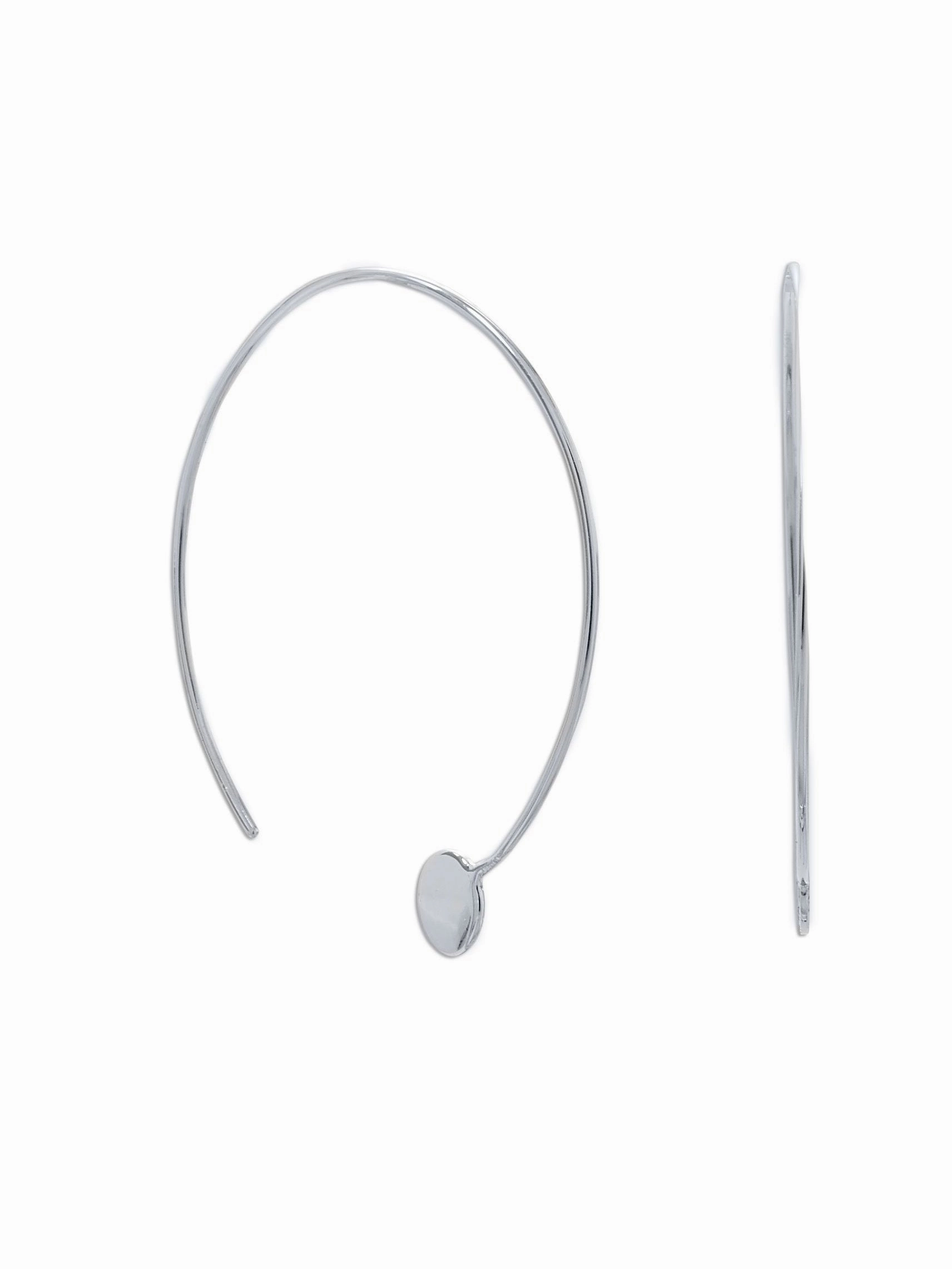 Rhodium-plated Sterling Silver Threader Earrings with Circle End Durable Look Rectangular Item