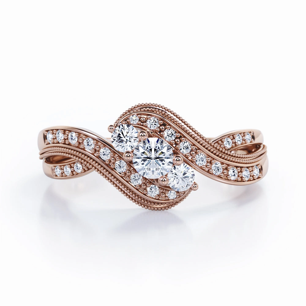 Infinity Pave-Channel 0.5 TCW Round Shape Diamond Three-Stone Milgrain Engagement Ring in 10K White Gold comfortable accessory Best Friend Gift