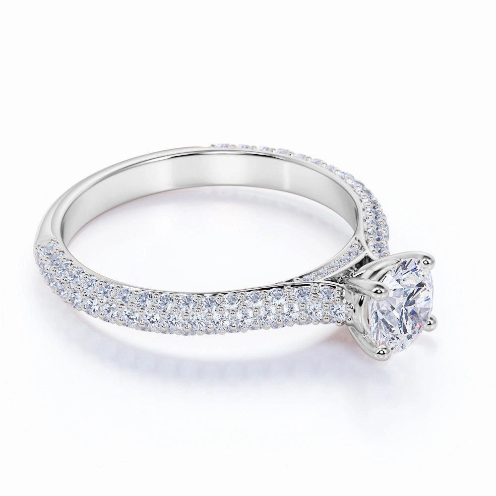 Minimal Present 1 Ct Round Cut Diamond Micro Pave Engagement Ring
