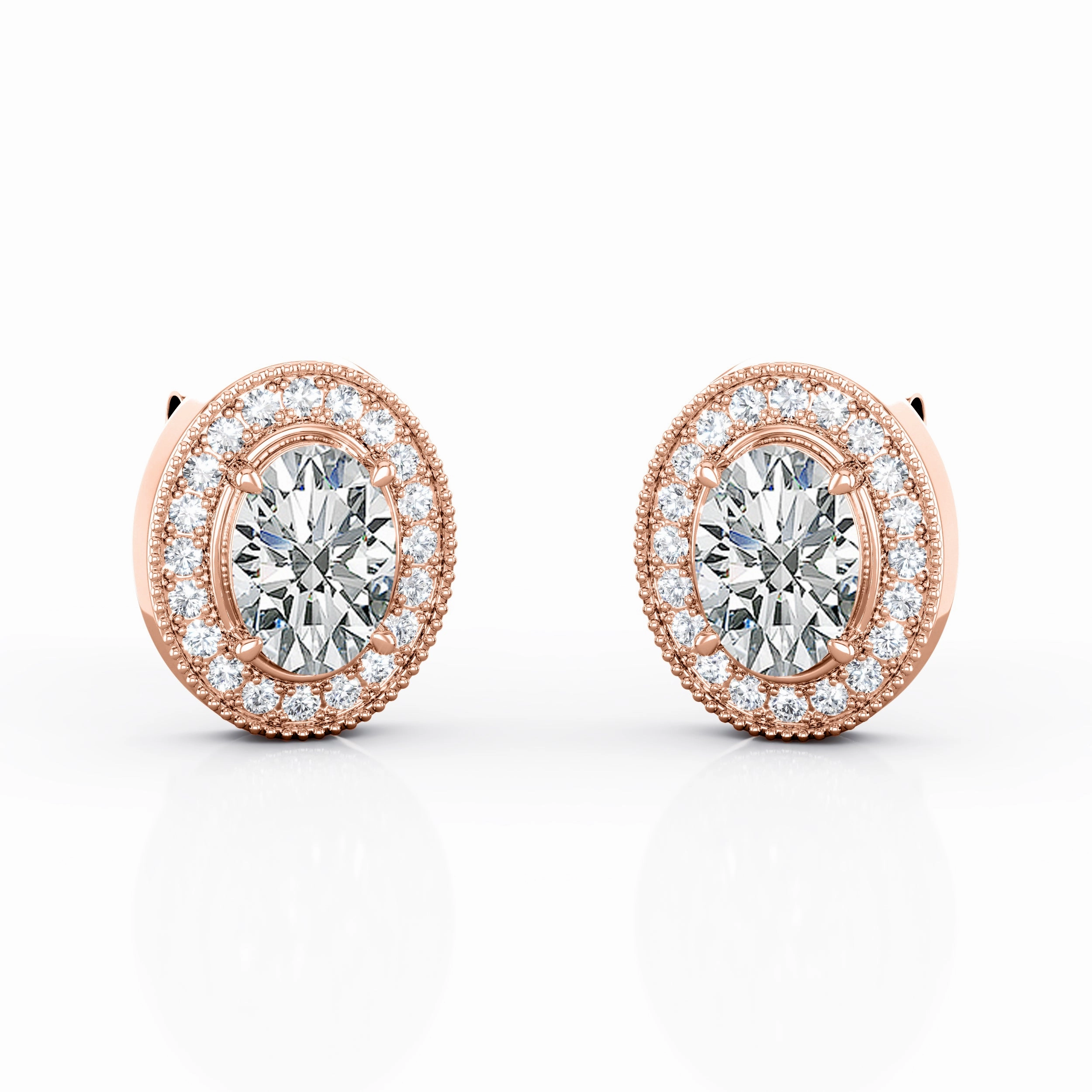 Milgrain 4 Claw 1.10 Carat Oval Cut Certified Moissanite and Diamond Surface Prong Pave Stud Earrings in White Gold Attractive Selection