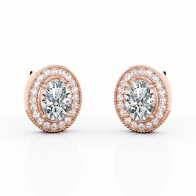 Vintage Decor Night Accent Milgrain 4 Claw 1.10 Carat Oval Cut Certified Moissanite and Diamond Surface Prong Pave Stud Earrings in White Gold