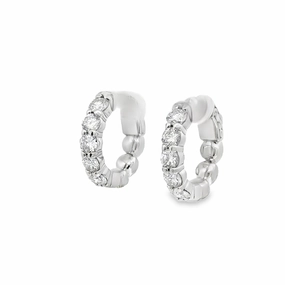 14K White Gold Diamond Huggie Earrings - 2.09 Carats Delicate Detail Lively Accent