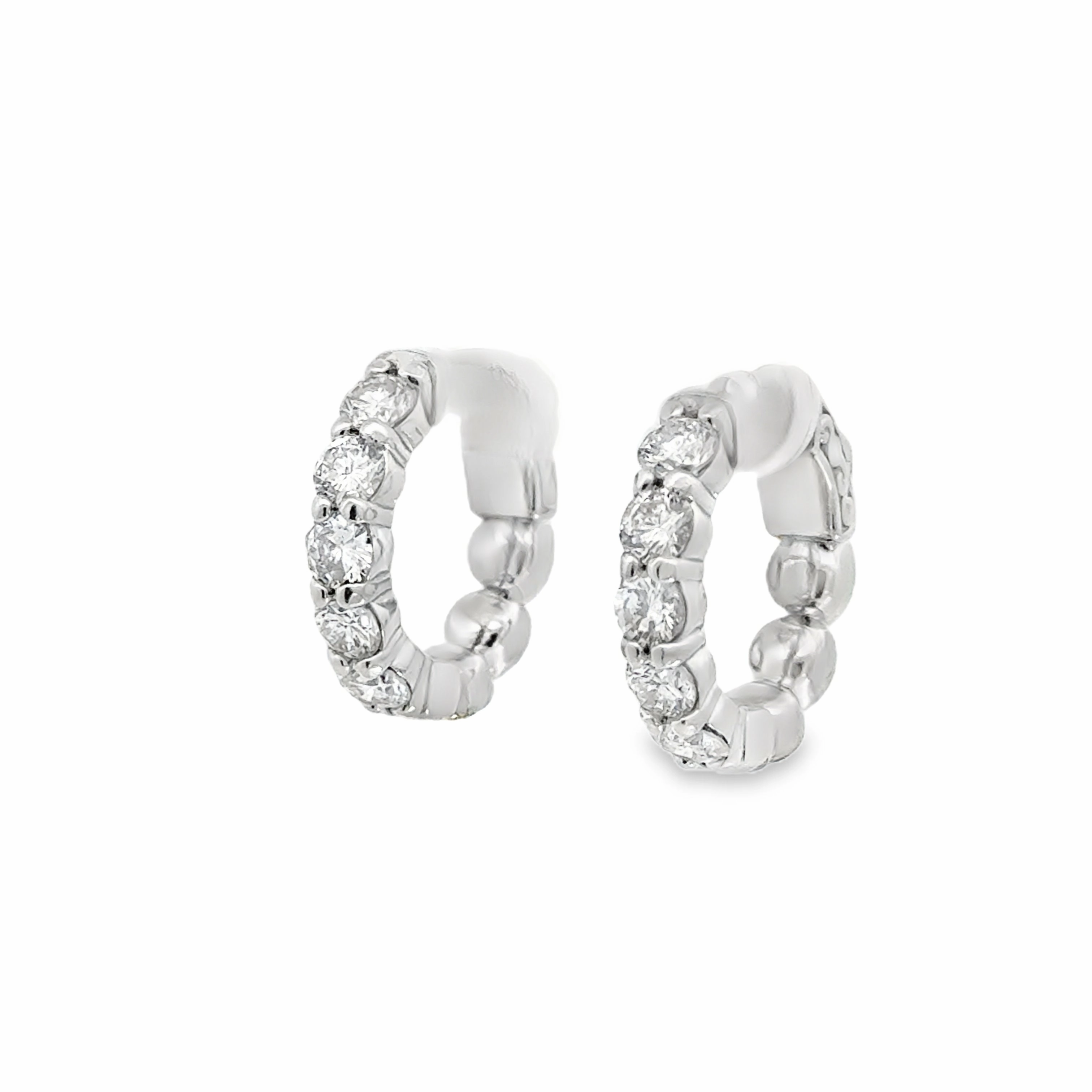 14K White Gold Diamond Huggie Earrings - 2.09 Carats Delicate Detail Lively Accent