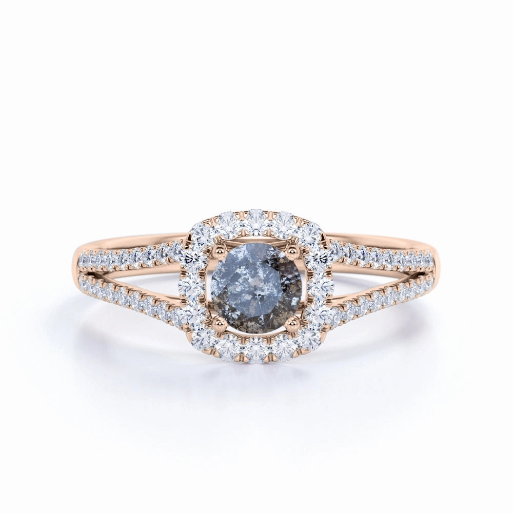 Branded Craft Synthetic Make 1.25 Ct Round Salt and Pepper Diamond Split Shank Engagement Ring