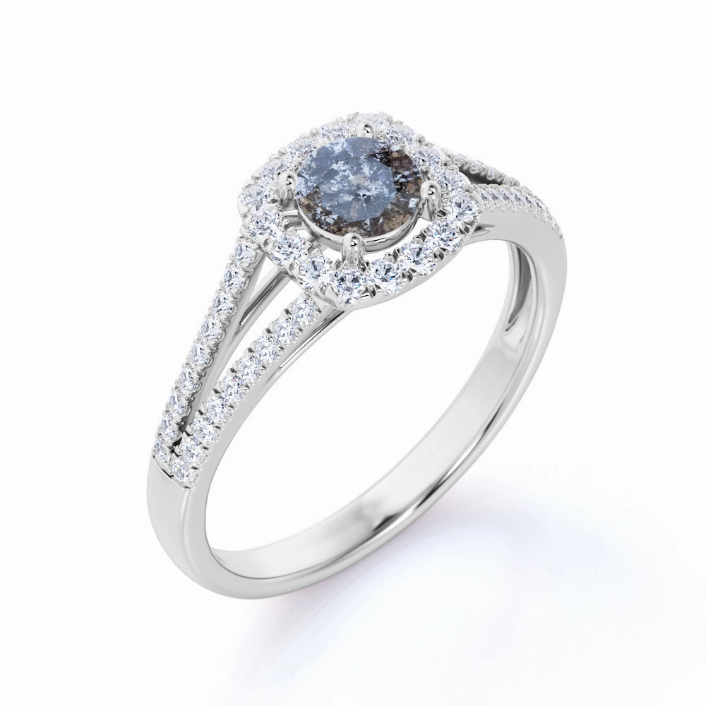 Limited Edition Luxury Symbol 1.25 Ct Round Salt and Pepper Diamond Split Shank Engagement Ring