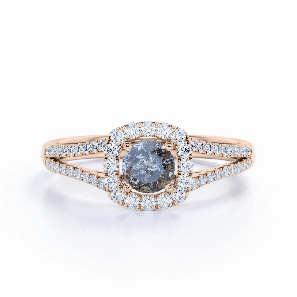 1.25 Ct Round Salt and Pepper Diamond Split Shank Engagement Ring Fine Expression Everyday Vibe