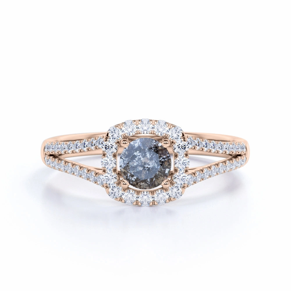 Off The Rack Gift wrapping 1.25 Ct Round Salt and Pepper Diamond Split Shank Engagement Ring